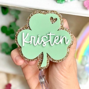 St. Patrick&#39;s Day Badge Reel | Clover Badge Reel | Teacher Badge Reel | Nurse Badge Reel | Spring Clover Badge Reel Gift | Spring Badge Reel