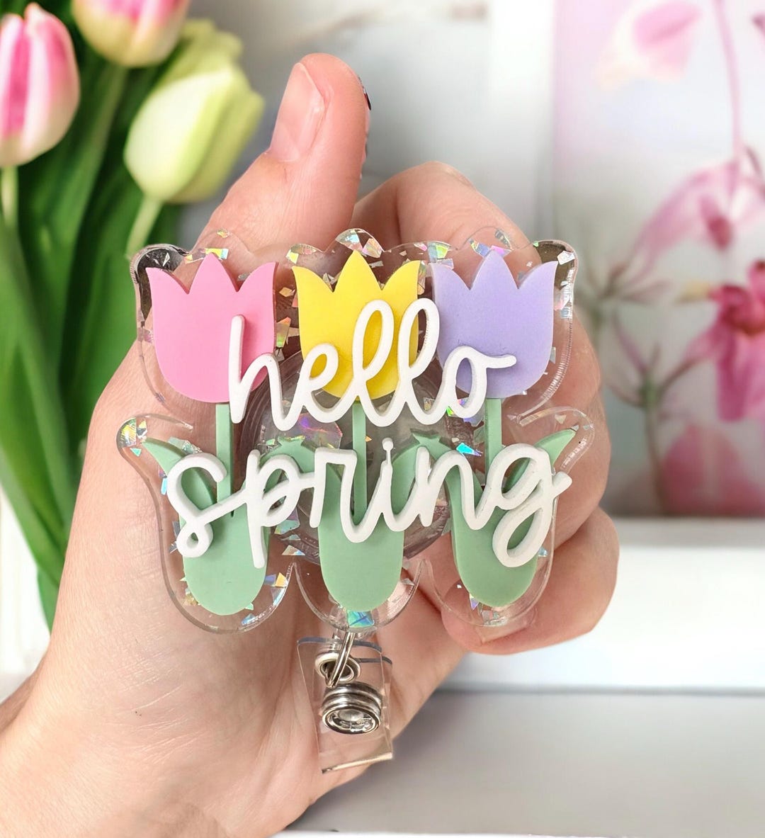 Spring Badge Reel | Personalized Spring Badge Reel | Teacher Badge Reel ...