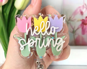 Spring Badge Reel | Personalized Spring Badge Reel | Teacher Badge Reel| Nurse Badge Reel| Hello Spring Badge Reel | Badge Reel Gift