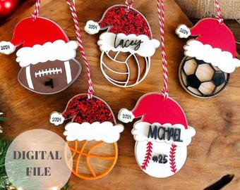 Sports Themed Santa Hat Ornaments DIGTAL FILE, Sports Christmas Ornaments SVG, Christmas svg