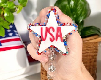 4th of July Badge Reel | Patriotic Badge Reel | Summer Badge Reel | Teacher Badge Reel | Nurse Badge Reel | Star Badge Reel Gift