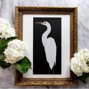 Modern Elegant Egret Original Art Print | Fine Art Giclee Prints | Moody Fine Art | Modern Traditional Original Paintings