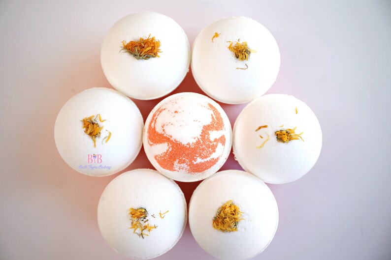 Huge Orange Cream Bath Bomb with Calendula Large Bath Bomb image 0