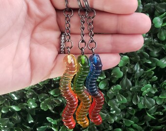 Gummy worm keychain|Candy keychains|Resin keychains