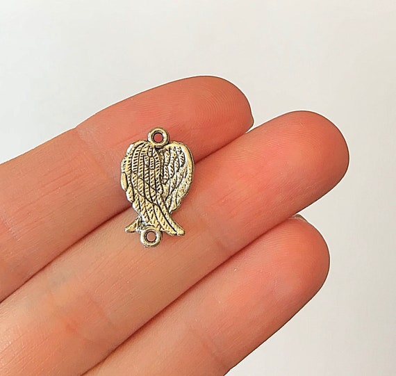 BULK 50 Angel wing connector charms antique silver tone AW161