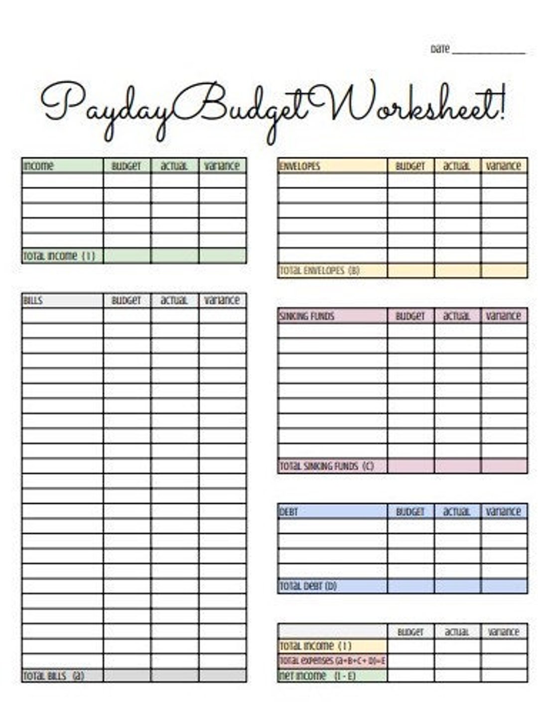 Payday Budget Worksheet 