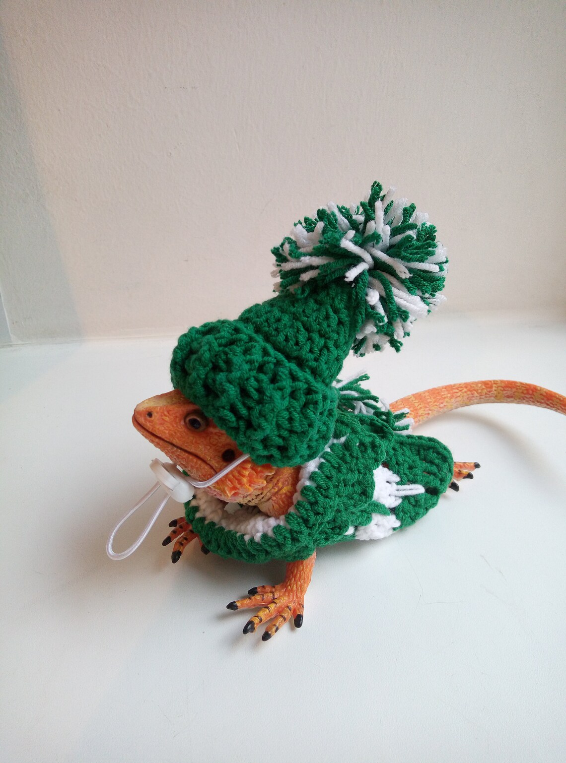 Bearded Dragon Sweater and Pom Pom Hat Green / White Etsy