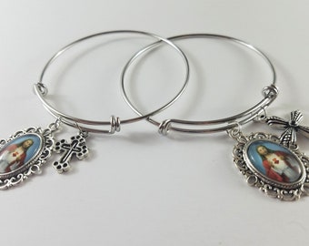 Sacred Heart Medal & Silver Cross Charm Bracelet (Set of 1)