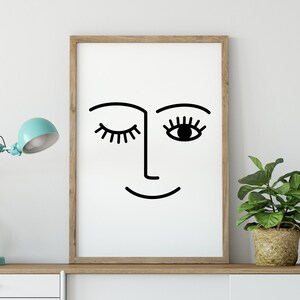 Boho Print | Winking Face | Minimalist Art | Modern Art | Black and White Poster | Abstract Art | Poster