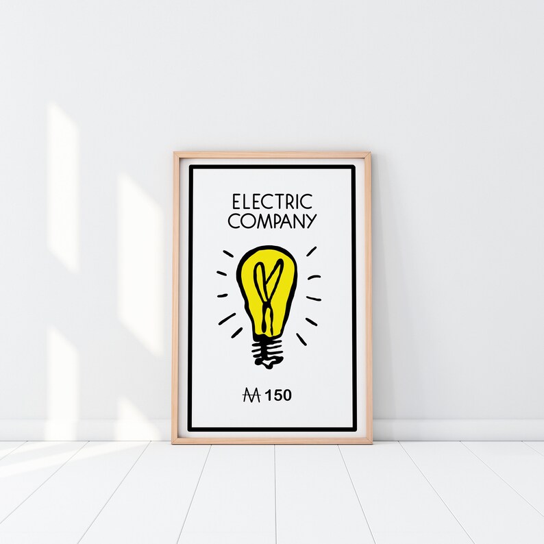 Monopoly Electric Company Board Game Monopoly Art Etsy