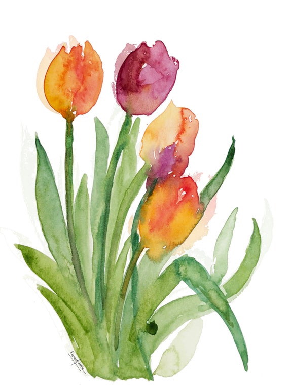 Fleurs de tulipes. Fleurs de printemps. Aquarelle Art Print. - Etsy France