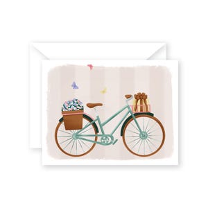 Carte vélo avec fleurs pour anniversaires, remerciements ou toute occasion avec intérieur vierge