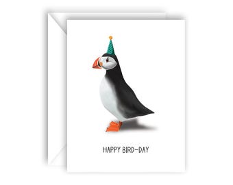 Punny Funny Puffin Birthday Card for Friend With Blank Inside