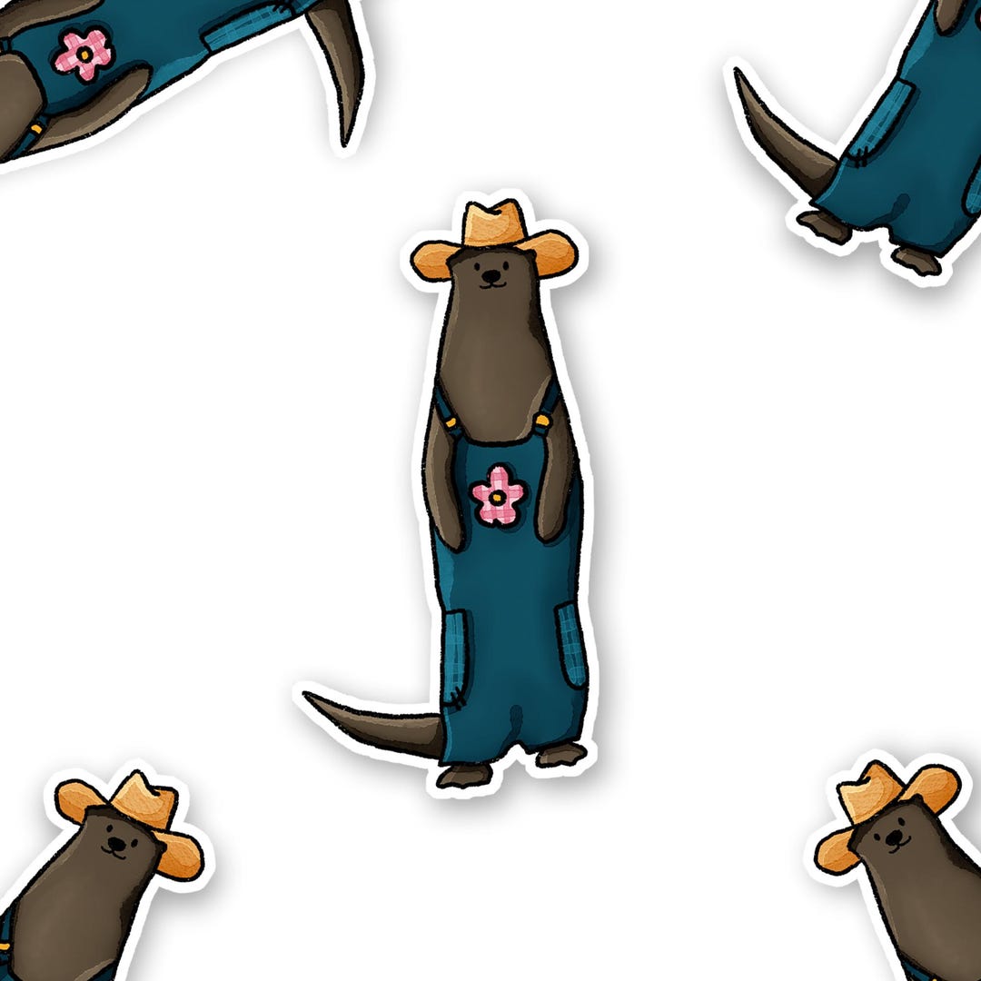 Overalls Sticker Farmer Otter Sticker | Overalls, Sun Hat, Glossy Die Cut - Etsy