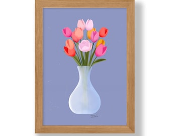 Tulip Bouquet Wall Art, 5x7 Art Print, Flower Artwork