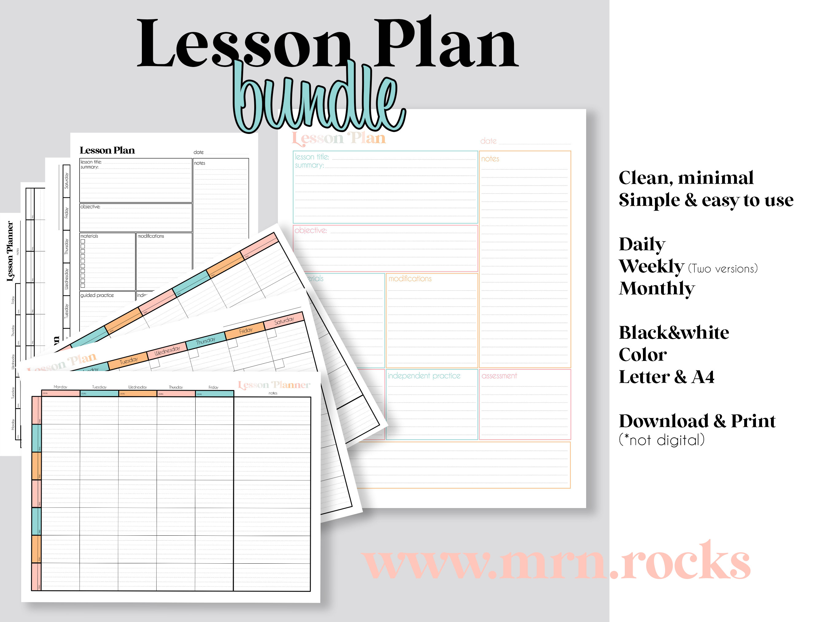 Lesson Plan Template Printable for Homeschool and Classroom Teachers - Etsy
