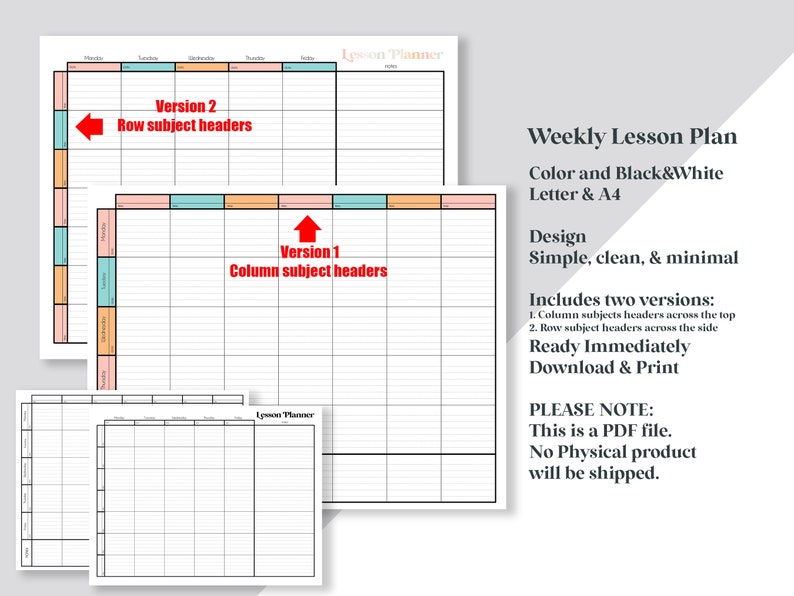 Lesson Plan Template Printable for Homeschool and Classroom Teachers - Etsy