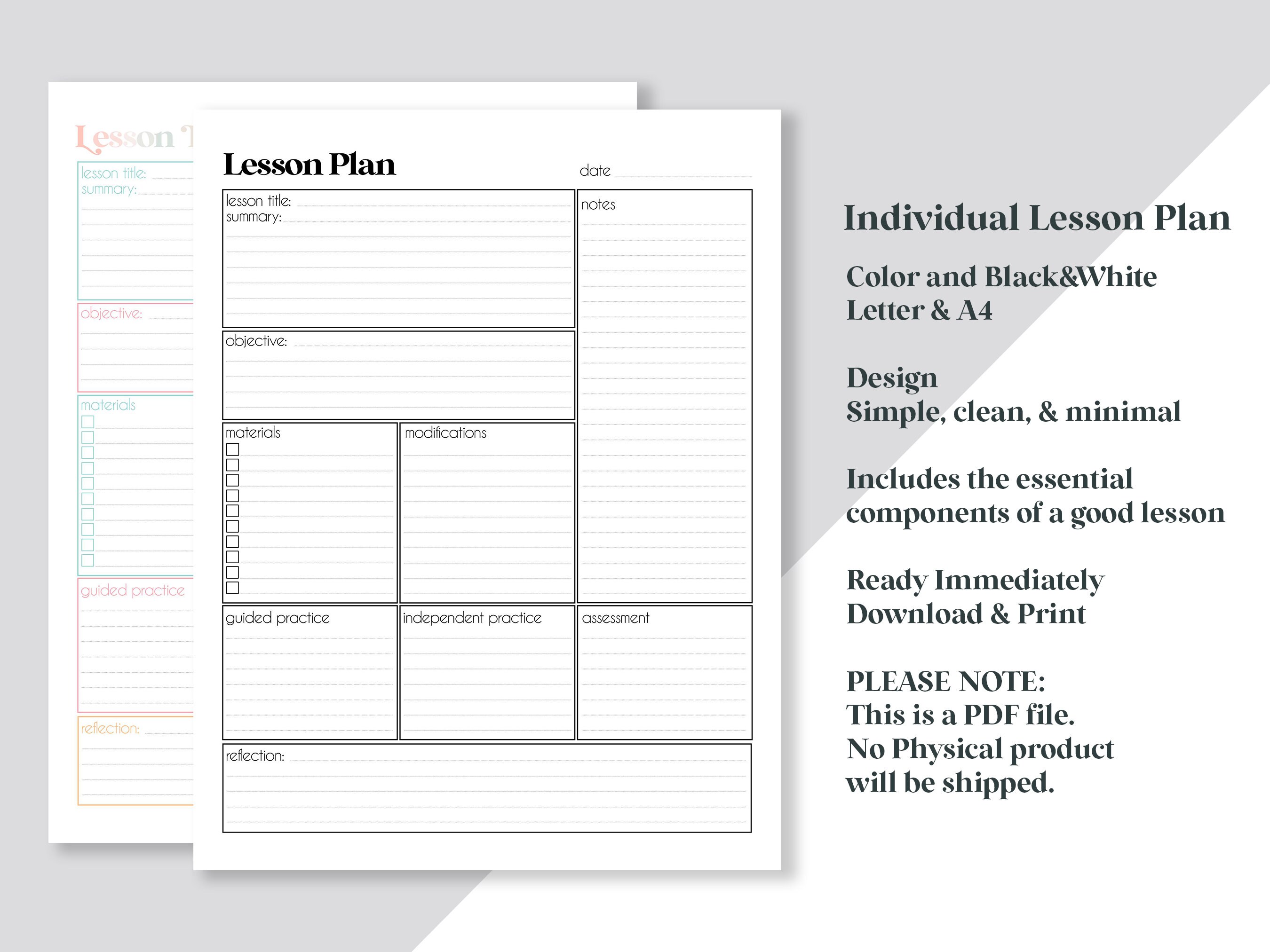 Lesson Plan Template Printable for Homeschool and Classroom Teachers - Etsy