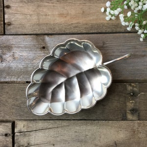 Vintage Silver Leaf Tray / Footed Silver Plate Trinket, Jewelry Dish, Catch All