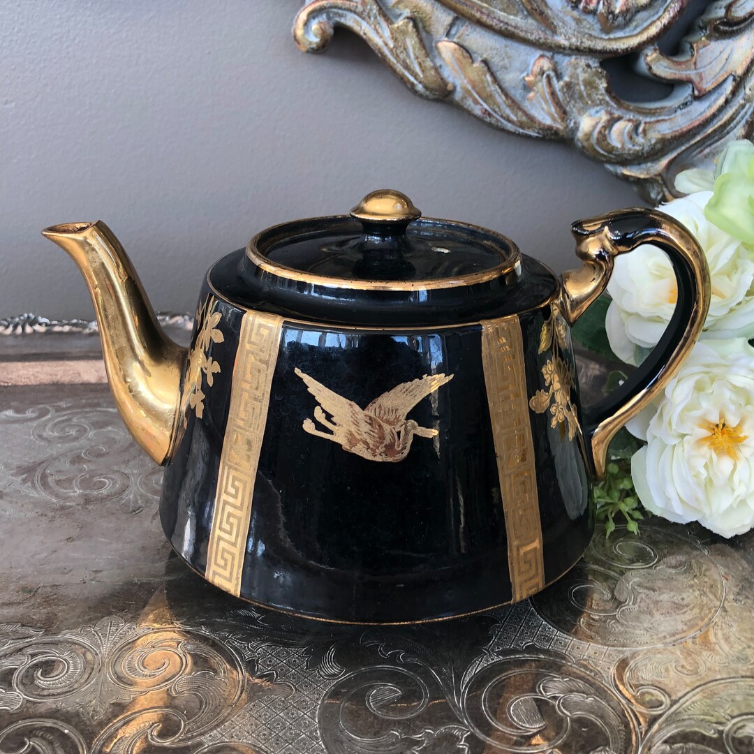 Vintage Black and Gold Teapot Gibson England Mid Century Etsy