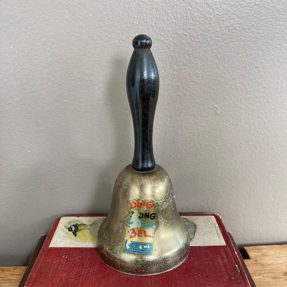 Vintage Ding Dong School Bell, 1950s, Black Handle, Brass  display picture 1
