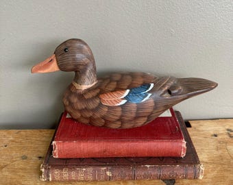 Vintage Wood Duck Decoy, Signed, Mallard, Hand Carved, Painted, Collectible, Country Farmhouse Decor
