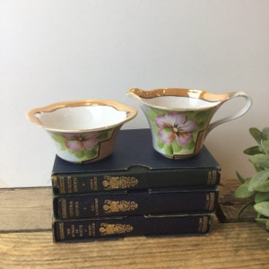 Vintage Noritake Japan Lustreware Floral Creamer and Sugar Pot Tea Set