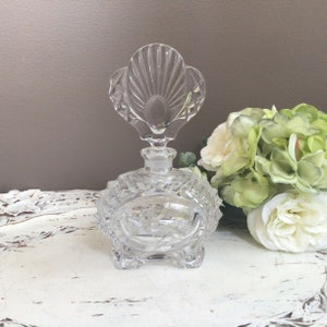 Vintage Crystal Perfume Bottle, Art Deco, Vanity Tray Decor, Fancy Cut Glass, Collectible, Gift for Her