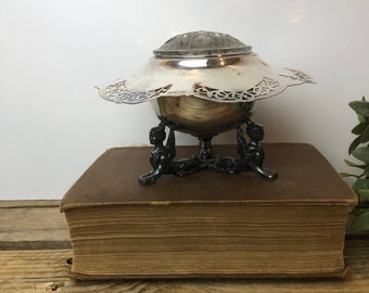 Vintage Silver Vase, Ornate Footed Centrepiece, Flower Frog, Base, Victorian Decor