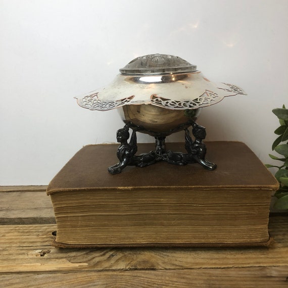 Vintage Silver Vase, Ornate Footed Centrepiece, Flower Frog, Base, Victorian Decor