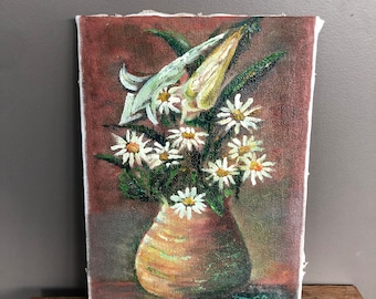 Original Vintage Oil Floral Painting, Mid Century Style, Signed, Impressionist Art, Still Life Art Wall Hanging