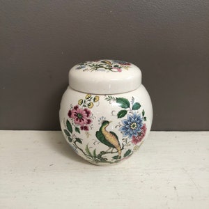 Vintage Sadler England Ginger Jar, Floral and Peacock Design