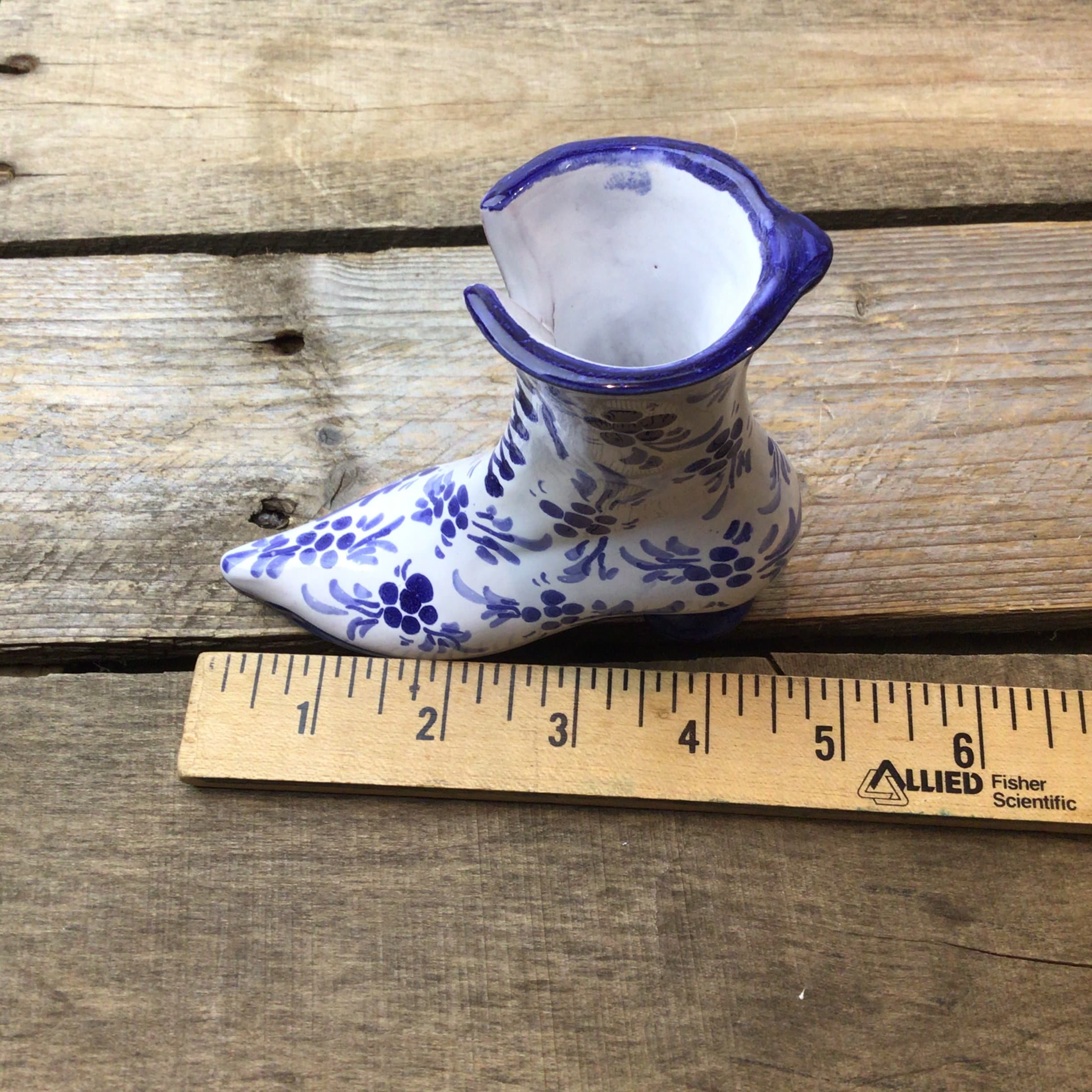 Vintage Boot Vase, Victorian Style, Delft Blue and White