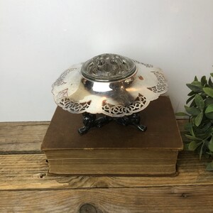 Vintage Silver Vase, Ornate Footed Centrepiece, Flower Frog, Base, Victorian Decor image 8