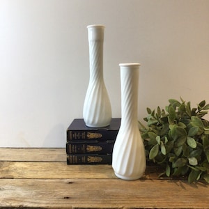 Vintage Milk Glass Vases, Pair of Hoosier Bud Vases, Farmhouse Decor, Collection, Set