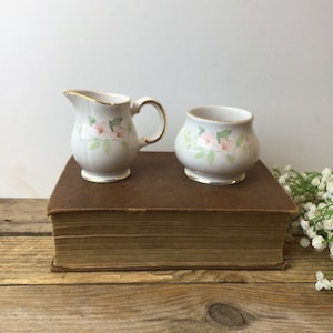 Vintage Sadler Windsor Floral Creamer and Sugar Pot Tea Set, Apple Blossom Porcelain