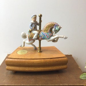 The American Carousel by Tobin Fraley, Vintage Third Edition, Numbered Porcelain Boy Riding Carousel Horse Moving Music Box
