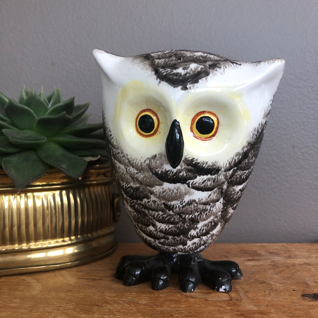 Vintage Owl Figurine, Ceramic Bobble Head, Wobbly, Cute, Big Eyes, Owl