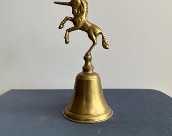 Vintage Brass Unicorn Bell, Collectible, Boho Decor, Teacher Bell, Rearing Unicorn