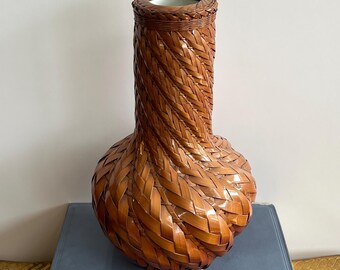 Important Early 20th Century Japanese Woven Bamboo Hanakago | Antique Taisho Era Flower Vessel with Original Insert | Master Artisan
