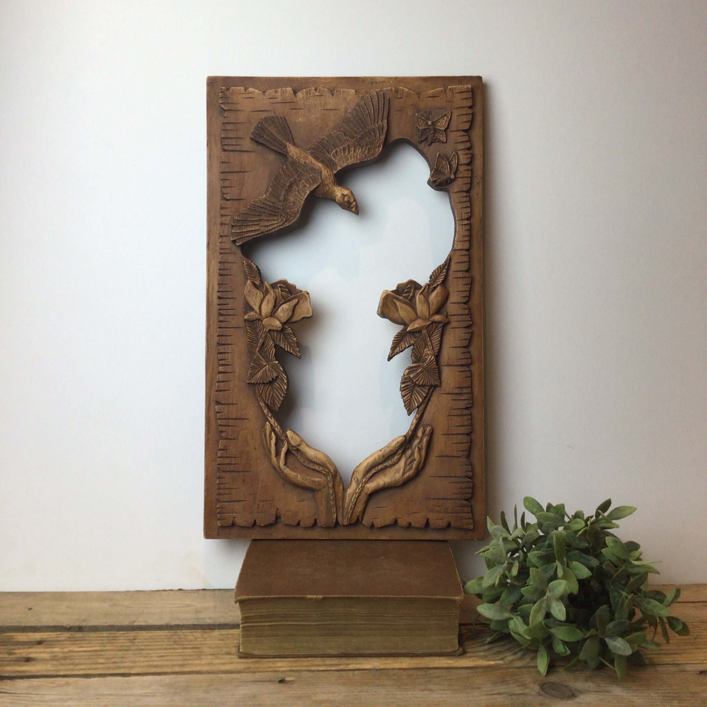 Vintage Carved Wood Look Wall Hanging Art Mid Century Ornate Etsy