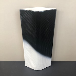 Vintage Vase, Black and White, Asymmetrical, Tall, Curved, 1890s, Art Deco Modern Style, Canada