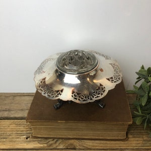 Vintage Silver Vase, Ornate Footed Centrepiece, Flower Frog, Base, Victorian Decor image 7