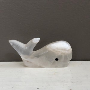 Vintage Marble Onyx Miniature Whale Figurine, Hand Carved Quartz Sculpture, Ocean Nautical Decor