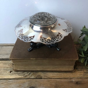 Vintage Silver Vase, Ornate Footed Centrepiece, Flower Frog, Base, Victorian Decor image 2
