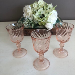 Vintage Set of 3 Luminarc Pink Rosaline  Cordial Shot Glasses, Swirl, Stemmed, Dinnerware, Barware, Entertaining