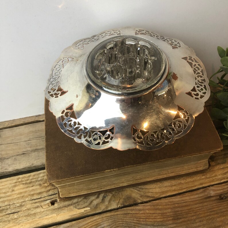 Vintage Silver Vase, Ornate Footed Centrepiece, Flower Frog, Base, Victorian Decor image 5