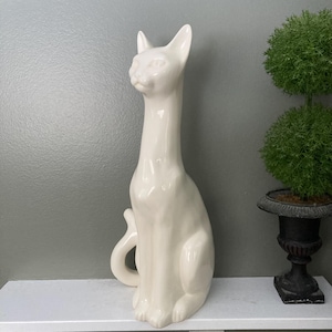 Vintage Siamese Cat, Large, Sitting White Ceramic Sculpture, Retro, Cat Lover Gift