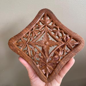 Vintage Wood Trivet, Sheesham Rosewood, India, Boho, Kitchen Decor, Plant Stand, Pot Holder