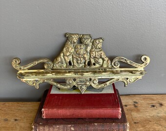 Antique Brass Pipe Holder, Bulldogs, Rare, Collectible, Tobbacciana, Gift For Him
